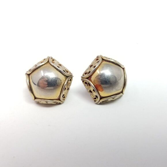 Vintage Unique Pentagon Shape Cabochon Clip On Earrings, Screw Backs, Retro - Picture 5 of 6